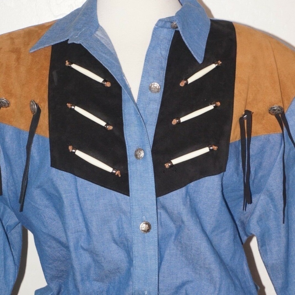 Diamond L Western Wear Fringed Denim Leather Dress - Picture 9 of 11